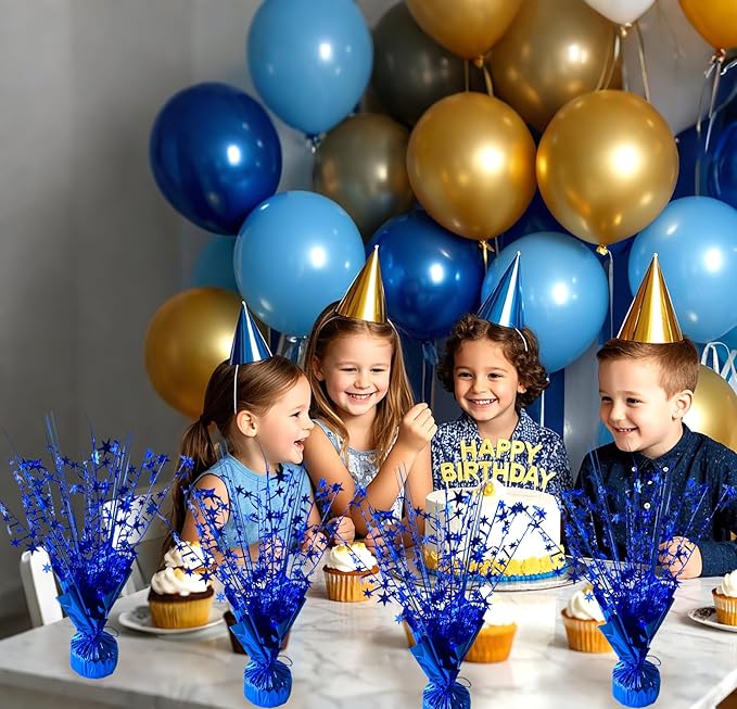 FUBININA 12 Pack Metallic Foil Spray Centerpiece Star Table Decoration Burst Table Centerpieces for Birthday New Years Nye Wedding Anniversary Graduation Holiday Party Supplies Decor, Navy Blue