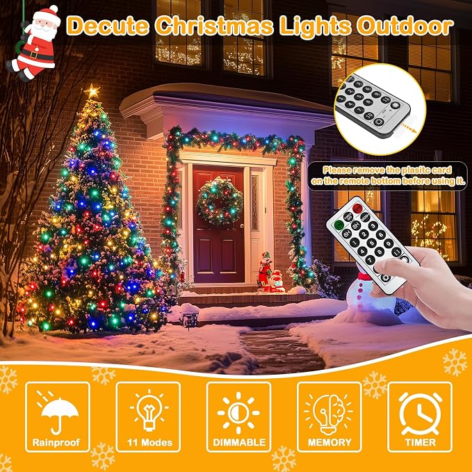 Decute 300LED Christmas Tree Lights Fairy String Light 99FT Green Copper Wire Warm White and Multicolor Dimmable with Remote, UL Cerficated Twinkle Lights for Party Wedding Indoor Outdoor Decor