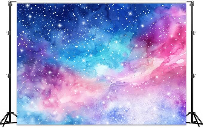 Galaxy Sky Backdrop 7Wx5H Outer Space Starry Universe Cosmic Planet Night Star Sky Pink Purple Blue Photography Background Decoration for Kids Birthday Fabric Photo Shoot Studio Props