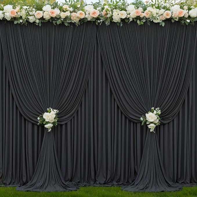 10 Panels Black Backdrop Curtains for Wedding Party Wrinkle Free Backdrops Curtain Drapes Fabric Decorations Photo Back Drop Cloth for Baby Shower Photography Stage Reception 50ft(W) x 12ft(H)