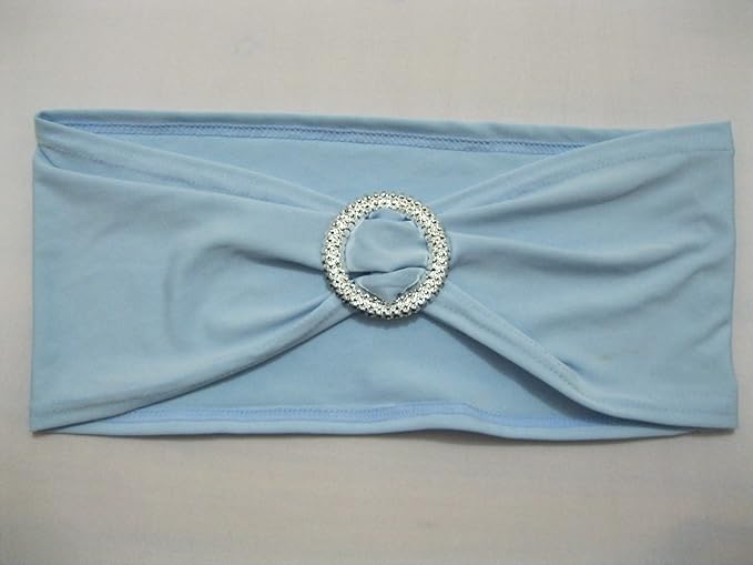 50PCS Spandex Chair Sashes Bows Elastic Chair Bands with Buckle Slider Sashes Bows for Wedding Decorations (50PCS, Light Blue)