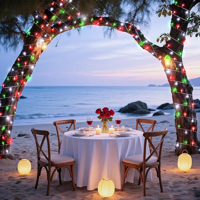 250 LED Christmas Lights Outdoor Waterproof, Christmas String Lights with 8 Modes, Clear Wire Plug in Twinkle Fairy for Indoor Bedroom Party Patio Holiday Decorations, Red White&Green