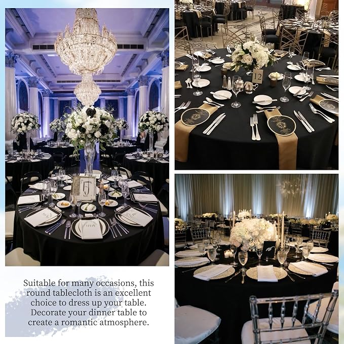 Pesonlook 10 Pack Black Round Tablecloth 120 Inch, Waterproof Polyester Fabric Table Cloth for Round Tables, Stain Wrinkle Resistant Tablecloths Washable Table Cover for Wedding Dining Party Banquet