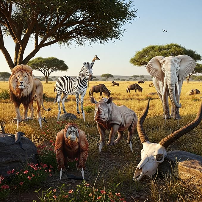 Leinuosen 5 Pcs Large Wildlife Safari Party Stand Decorations Set Africa Jungle Cardboard Cutouts Elephant Lion Zebra Rhino Gorilla Animal Decor Theme Birthday Camping Party Supplies for Photo Prop