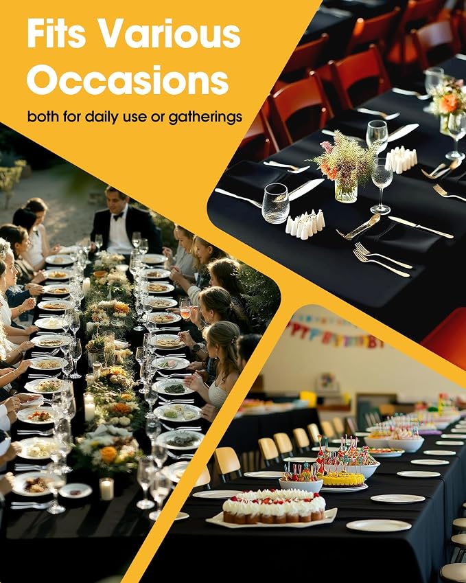 Niuara Black Fabric Rectangle Table Cloth - 6 Pack, 60" × 102" Washable Tablecloth for 5FT Tables, Wrinkle-Resistant & Heat-Proof Table Cover for Weddings, Dinners & Parties