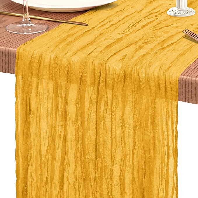 20 Pack Gold Cheesecloth Table Runner 10FT Boho Gauze Cheese Cloth Table Runners Romantic Rustic Sheer Table Decorations for Wedding Party Baby Shower Birthday Holiday Home