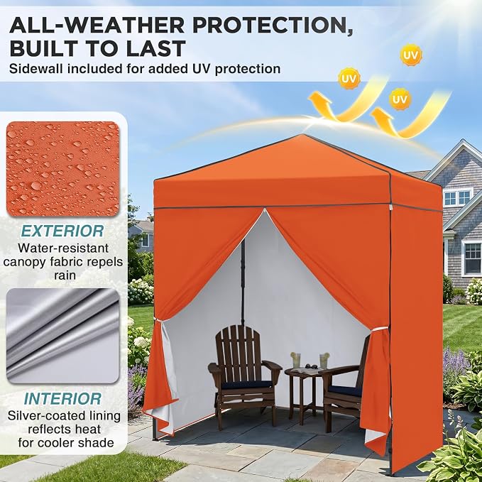 EAGLE PEAK 6x4 Instant Pop Up Canopy Tent with 4 Side Wall Panels, Straight Leg Sun Shelter, Portable Canopy with Carry Bag for Camping, Beach & Sports, Orange
