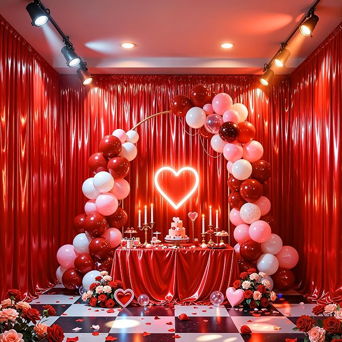 Red Glitter Backdrop Curtains - 10x12FT Satin Photo Backdrop, Wrinkle-Free Shimmer Back Drop Cloth Shiny Drapes for Photobooth Wedding Birthday Parties Photoshoot Background Decorations