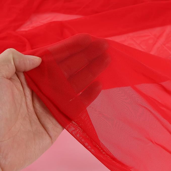 Superfine 4-Way Stretch Net Fabric Nylon Spandex Power Mesh Lightweight Sheer 60" Wide, a Continuous 5 Yards (Vivid Red)