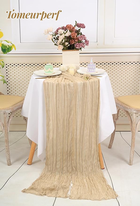 16 Pack 10Ft Cheesecloth Table Runner Beige, 20 x 120 Inch Rustic Gauze Boho Cheese Cloth Table Runners Wedding Long Table Runner for Wedding Party Bridal Shower Table Decoration