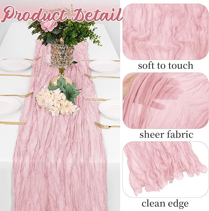 16 Pack Light Pink Cheesecloth Table Runners 20x120 Inch Gauze Table Runner Cheese Cloth 10FT Pink Table Runner Rustic Sheer Runner for Wedding Birthday Party Baby Shower Table Decor