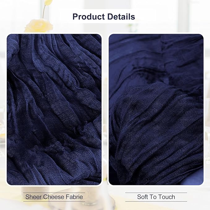 1 Pack Navy Blue Cheesecloth Table Runner 35x120 Inch 10Ft Rustic Gauze Cheese Cloth Table Runner Sheer Cheesecloth Table Runners for Wedding Party Bridal Shower Decoration