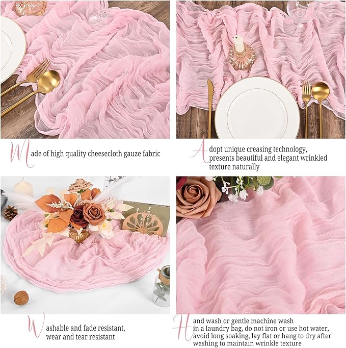 16 Pack Pink Table Runner 10FT Cheesecloth Table Runner Boho Gauze Table Runners Rustic Long Sheer Fabric Table Runners for Wedding Party Bridal Shower Farmhouse & Home Decor
