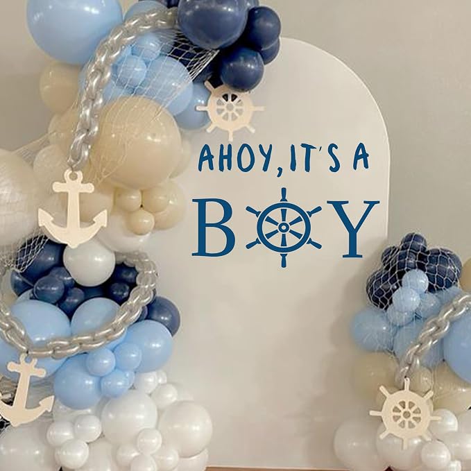 Ahoy It's A Boy Decal for Baby Shower Decoration | Sailboat Baby Shower Decal, Nautical Theme Birthday Sticker for Gender Reveal Party Decorations, Balloon Arch, Backdrop