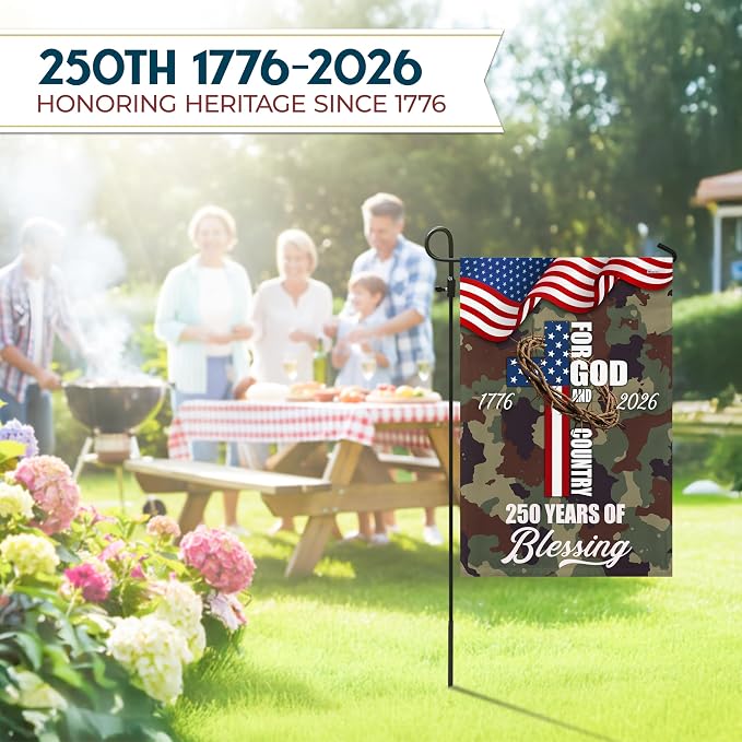 FLAGWIX American 250 Years of Blessing Flag - Polyester Double-sided Yard Flags For Outside Garden Flag (11.5" x 17.5") - 4th of July Memorial Day Decorations, Gifts For Men Veteran Army Military