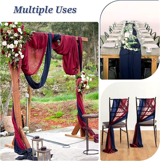 6 Pack Navy Blue Cheesecloth Table Runner 35x120 Inch Long Semi-Sheer Gauze Table Runner 10FT Boho or Rustic Wedding Table Decor for Wedding Decor Arch Draping Bridal Shower Holiday Party