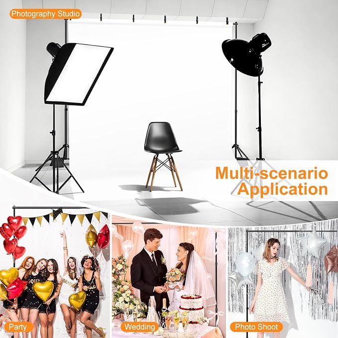 Backdrop Stand, Photo Video Studio 10 x 10FT Adjustable Backdrop Stand, Background Support System Kit with 2 Crossbars, 6 Clamps, 2 Sandbags and Carry Bag for Photography Parties Wedding