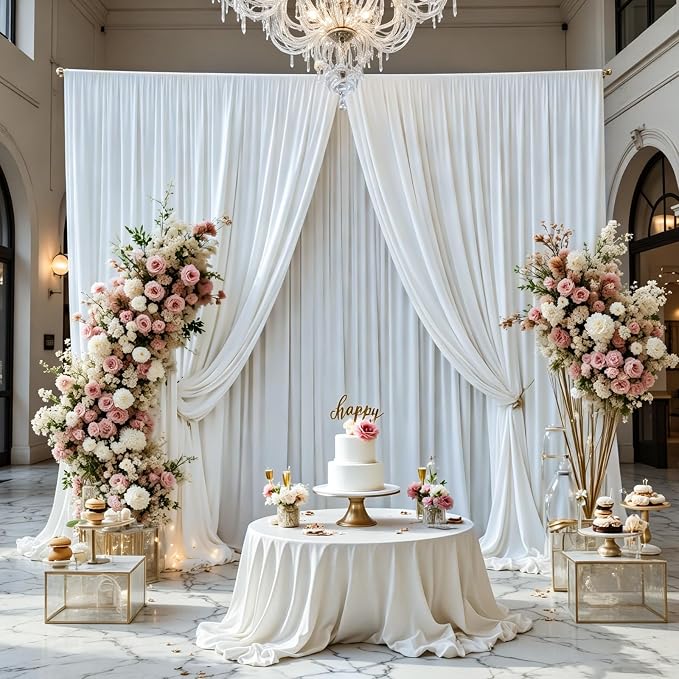 Gallety White Backdrop Curtain for Wedding, Photo Backdrop Curtains for Bridal Shower Decorations - 10FT x 10FT White Curtain with Rod Pockets for Celebration,Birthday Parites,Graduations Decor
