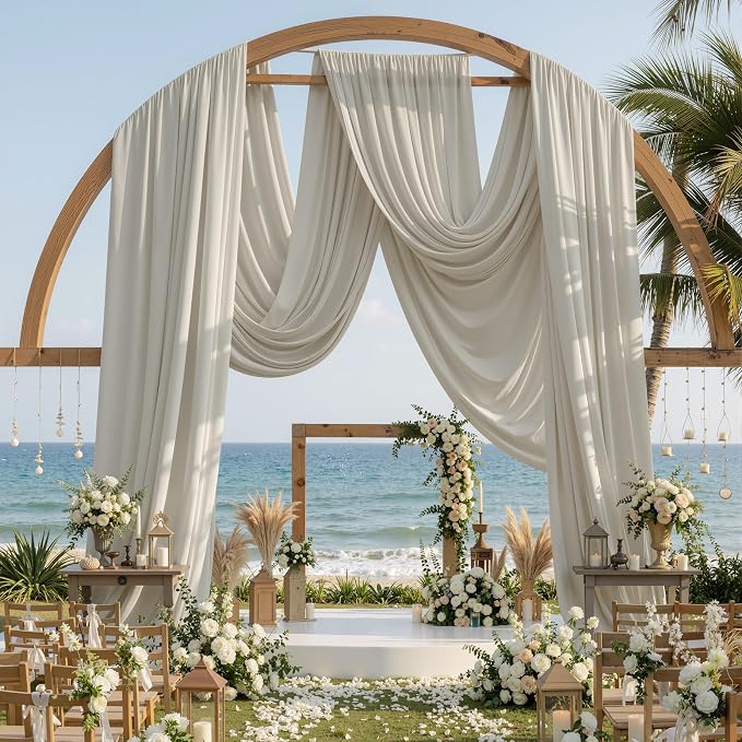 2 Panels 5x20ft Beige Ceiling Drapes for Wedding Parties, Wrinkle Free Off White Thick Polyester 20ft Extra Long Wedding Draping Arch Drapery for Birthday Party Canopy Tent Decor