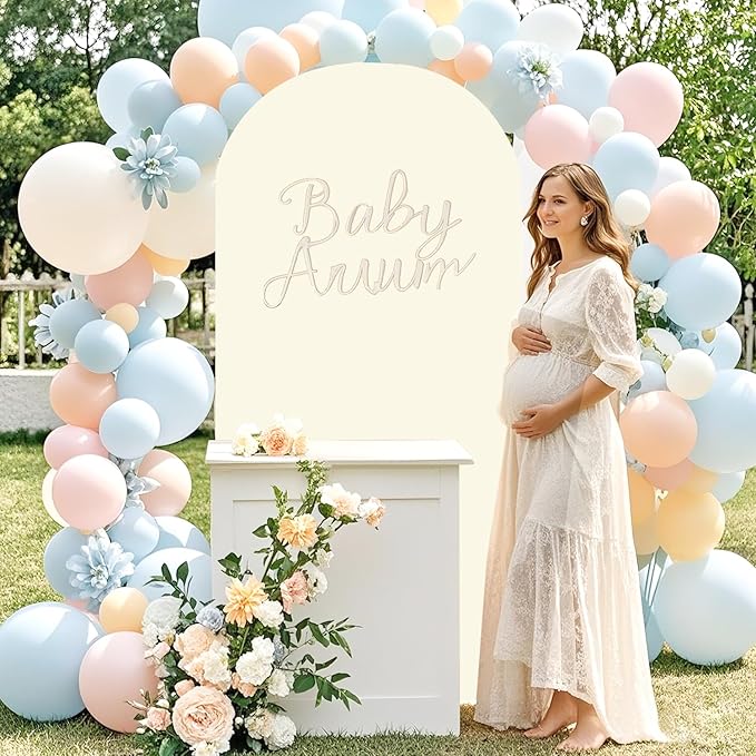 FOTSHARER 7.2FT Arch Backdrop Cover Ivory Spandex Fitted Arch Stand Covers for Metal Arches Double-Sided Wedding Arch Cover Balloon Arch Fabric Backdrop Covers for Party Photo Background Ornaments