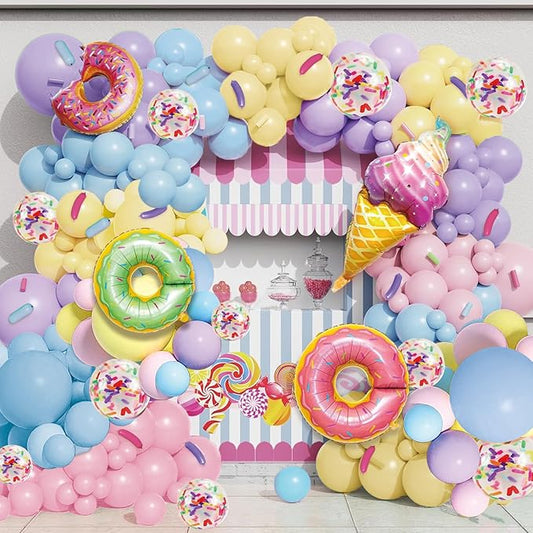 Pastel Donut Balloon Arch Garland Kit,520PCS Ice Cream Foil Balloons Pastel Rainbow Balloon,Tattoo for Donut Grow Up Sweet One First Birthday Baby Shower Party Decor
