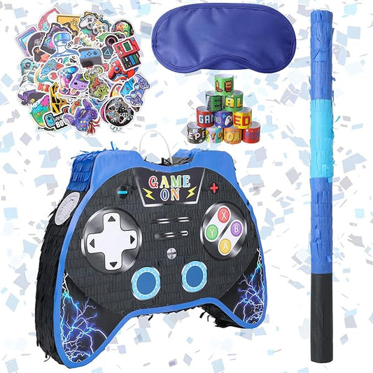 Video Game Piñata - Game Controller Piñata Bundle with Blindfold and Bat for Birthday Gamer Parties, Party Decor, Gaming theme parties (16x12x3 Inches)