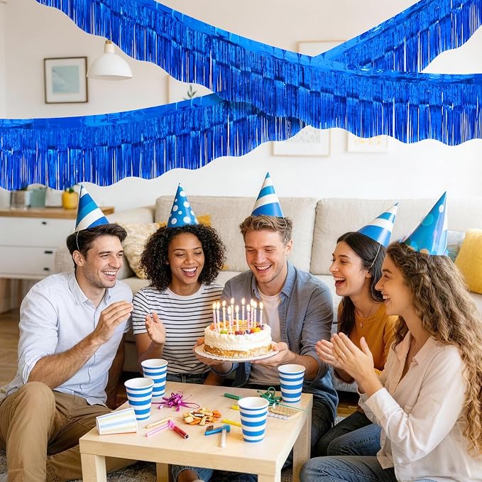LOLStar Sapphire Blue Foil Fringe Tinsel Garland, Streamers Banner, 6 Pack | 60Ft Tinsel Streamers, Shiny Sapphire Blue Tinsel Fringe Banners for Graduation, 4th of July, Parade Float Party Decor