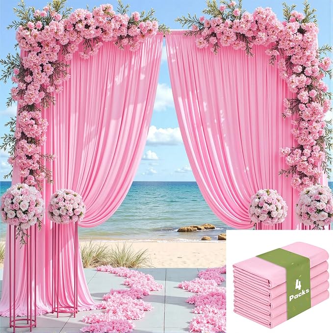 20ft x 12ft Wrinkle Free Pink Backdrop Curtain for Parties, Silky Polyester 4 Panels 12ft Long Photo Backdrop Drapes Back Drop Cloth for Wedding Birthday Party Baby Shower Photography Background