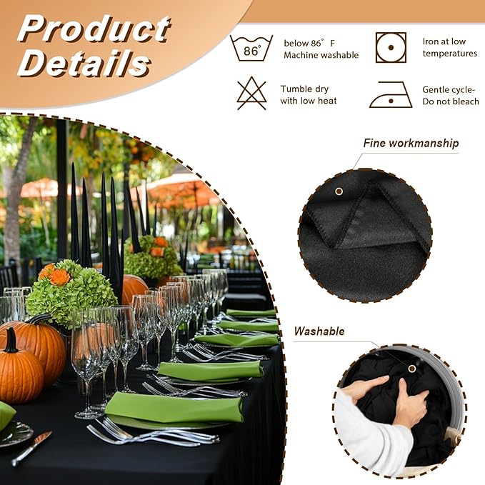 Fixwal 6 Pack Black Table Cloth for Rectangle Table, 70 x 120 Inch Polyester Fabric Tablecloths Rectangular Table Covers 6-8ft for Party, Banquet, Dining, New Year Decorations, Graduation