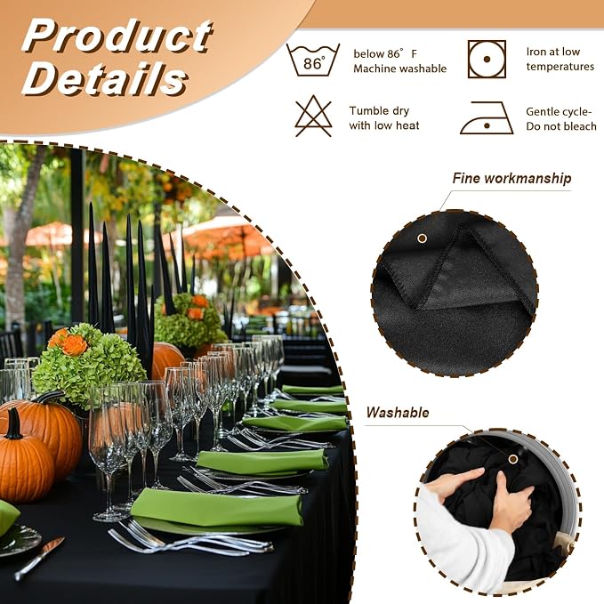Fixwal 6 Pack Black 60 x 102 Inch Rectangle Tablecloths, Reusable Heavy Duty Washable Polyester Table Covers for 6 Ft Tables, Wedding, Party, Outdoor, Picnic, Camping