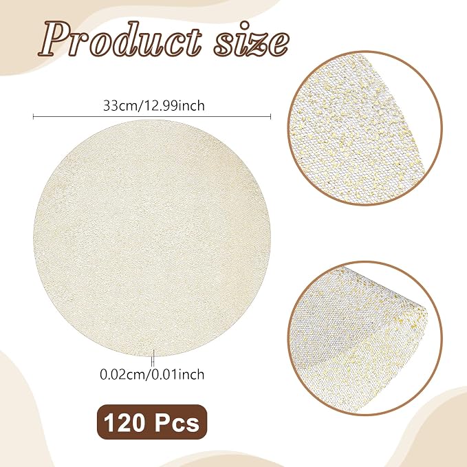120PCS Disposable Gold Placemats Set, 13 in Black Gold Foil Table Mat Bulk | Metallic Mesh Pressed Round Charger Doilies for Table, Paper Placemats for Wedding Birthday Dining Party Home Decor