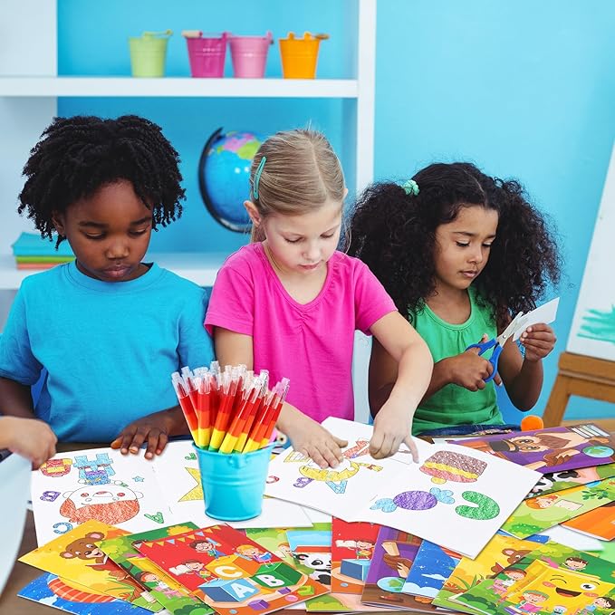 BenLouis 24 Preschool Kindergarten Mini Coloring Books Kids with 24 Stacking Crayons Graduation Party Favors Activity Books Bulk for Kids Birthday Return Goodie Bag Gift Stuffer Classroom Reward
