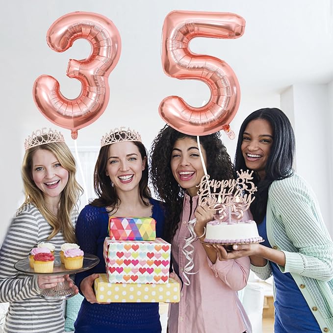 35th Birthday Decorations for Women, Including 35th Birthday Sash and Tiara, Cake Topper and Candles, Number Balloons, 35 Year Old Gifts for Women