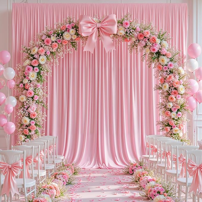 10ft x 15ft Pink Backdrop Curtain Panels for Weddings - Wrinkle-Free Polyester Photo Drapes for Birthday Party, Photography Background, Stage Decor