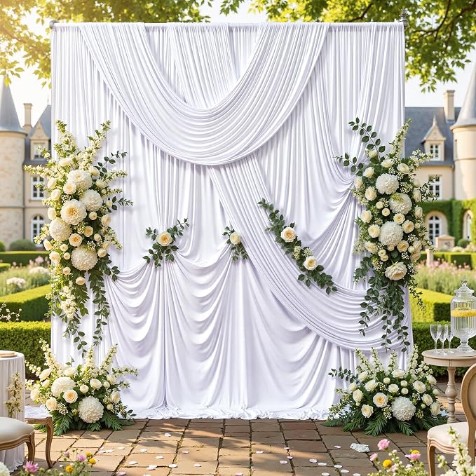 20ftx10ft White Backdrop Curtains for Party Background, Wrinkle Free 4 Panels 5x10ft Silky Polyester Photo Backdrop Drapes Back Drop Cloth for Wedding Birthday Photography Baby Shower Decor