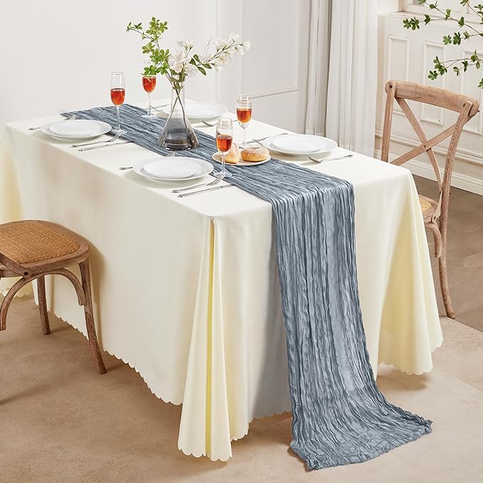 12 Pack Dusty Blue Cheesecloth Table Runner 10FT Long Boho Gauze Table Runner Rustic Sheer Runner for Wedding Bridal Baby Shower Birthday Party Table Decor Home Easter Thanksgiving Decorations