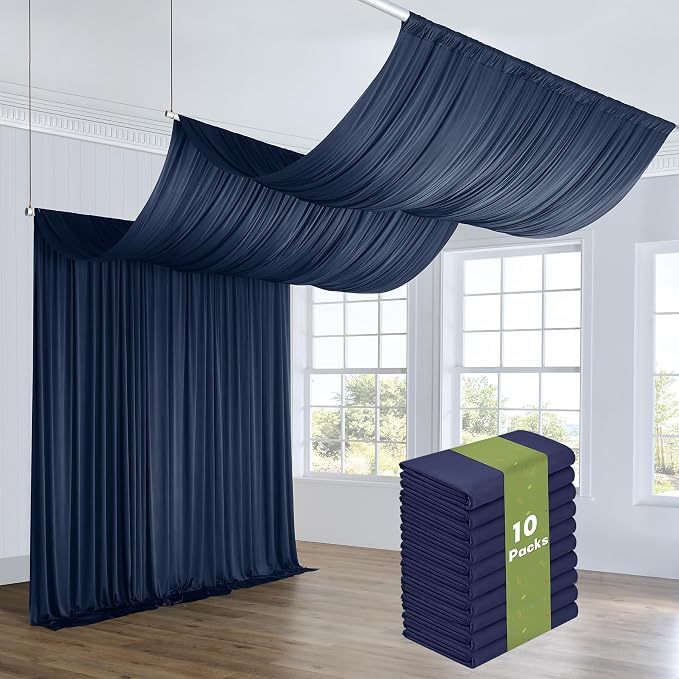 50ftx40ft Navy Blue Ceiling Curtain for Wedding Parties – 10 Panels Wrinkle-Free 40 FT Long Tent Draping Curtains for Wedding, Birthday & Theme Parties, 40ft Height with Rod Pocket