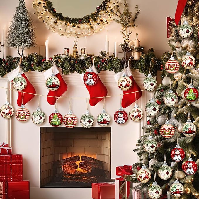 Outus 16 Pcs Christmas Ball Ornaments for Tree Merry Christmas Snow Joy Hanging Ornaments Xmas Santa Claus Snowman Balls for Tree Decoration Xmas Gifts Farmhouse Home Fireplace Decoration