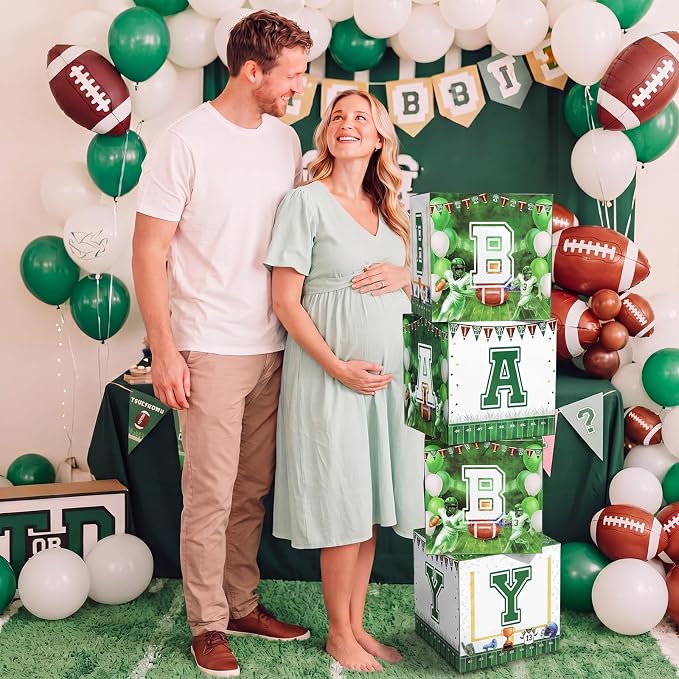 AmazingSpark 4 Pcs Football Touch Down It's a Boy Baby Shower Boxes with Letters Candy Box Decor with Letters Blocks Newborn Birthday Shower Centerpiece for Party Backdrop