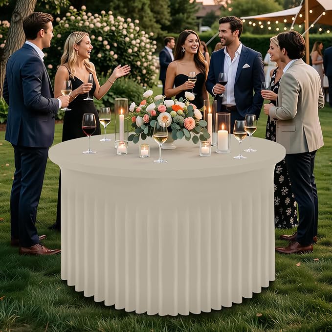 Smiry Round Spandex Tablecloth, Elastic Fitted Washable Tablecloths for 72 Round Tables, Waterpoof Stretch Table Cover Skirt for Outdoor, Wedding, Banquet & Parties, Taupe