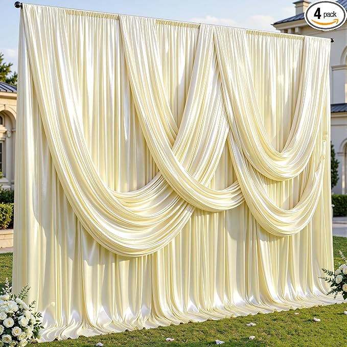 Champagne Glitter Backdrop Curtains - 20x12FT Satin Photo Backdrop, Wrinkle-Free Shimmer Back Drop Cloth Shiny Drapes for Photobooth Wedding Birthday Parties Photoshoot Background Decorations