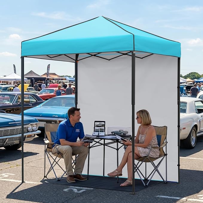 EAGLE PEAK 6x4 Instant Pop Up Canopy Tent with 1 Side Wall Panel, Straight Leg Sun Shelter, Portable Canopy with Carry Bag for Camping, Beach & Sports, Light Blue