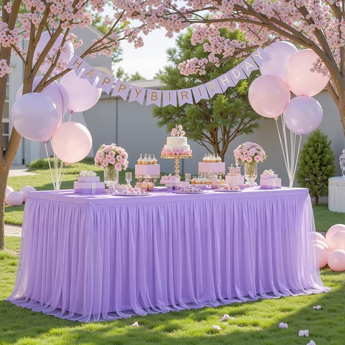 Purple Table Cloth Spandex Table Covers 6ft Fitted Tulle Tablecloth Rectangular Desk Skirt Stretch Lavender Lilac Table Cloths Covers Party Banquet Birthday Baby Shower Wedding Table Cloth, 2 Pack