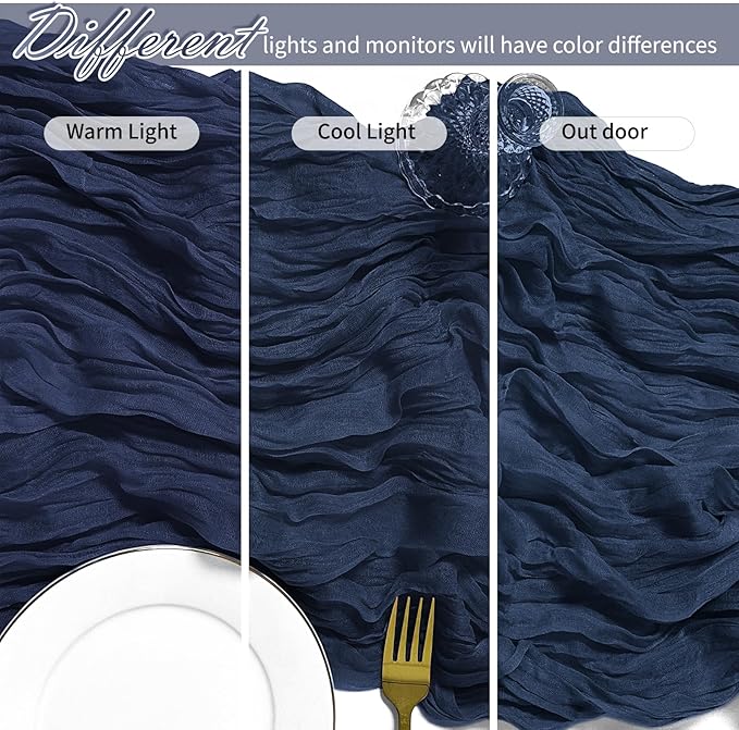 25 Pack Navy Blue Cheesecloth Table Runner 17 x 108 Inch Gauze TableRunner Fabric Semi Sheer Cheese Cloth Table Runner Bulk for Rustic Romantic Wedding Baby Shower Table Decoration
