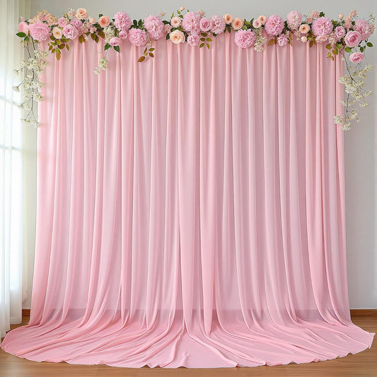 10ft x 10ft Peach Pink Backdrop Curtains, Wrinkle-Free Sheer Chiffon Fabric Photo Backdrop Drapes for Wedding Arch Party Ceremony Stage Photography Decorations