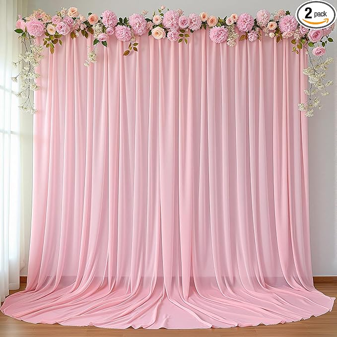 10ft x 10ft Peach Pink Backdrop Curtains, Wrinkle-Free Sheer Chiffon Fabric Photo Backdrop Drapes for Wedding Arch Party Ceremony Stage Photography Decorations
