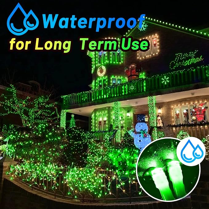 KNONEW Outdoor Christmas Lights 300 LED 99ft String Lights 8 Modes & Memory Fairy Light Plug in Waterproof LED String Lights for Xmas Yard Tree Wedding Party Holiday Decorations(Green)