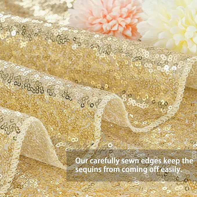 QueenDream Tablecloth Birthday Party Decorations: 50x80 Inch Sequin Tablecloth Light Gold Drapes Glitter Fabric Wedding Baby Shower Events Table Overlay