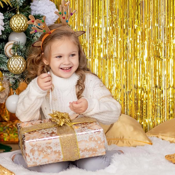 40 Pack Gold Foil Curtain Backdrop Metallic Tinsel Foil Fringe Curtains Photo Booth Props for Birthday Party Decoration Christmas Holiday Halloween New Year Party Supply