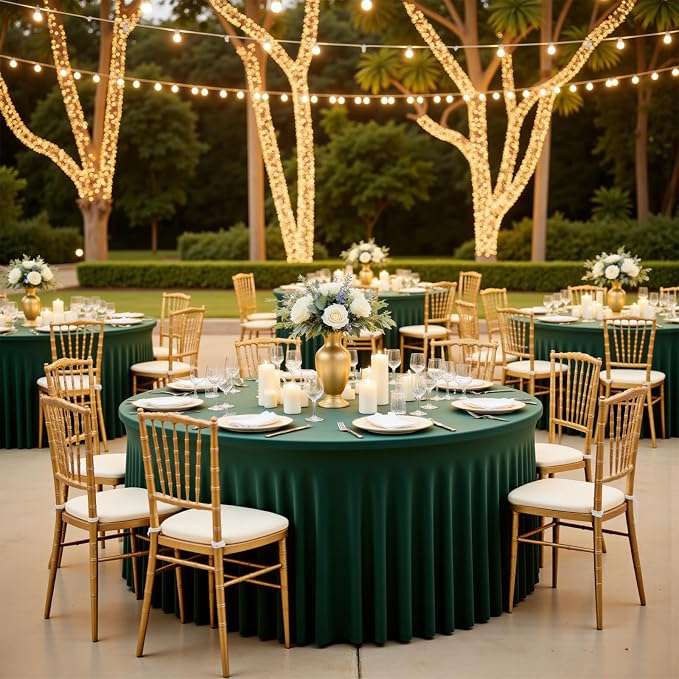 72 Inch Dark Green Round Tablecloth,Washable Stretchy Fitted Circular Table Cover with Elastic Edge for 6FT Round Table, Reusable Tablecloth for Wedding Banquet Party Birthday Buffet Dining